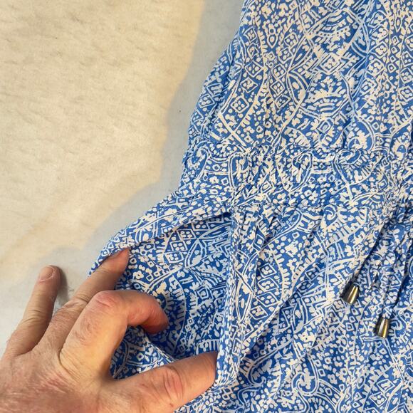 Splendid Romper Jumper Woman's Medium Blue/ White Geometric All Rayon Made USA - Picture 14 of 16